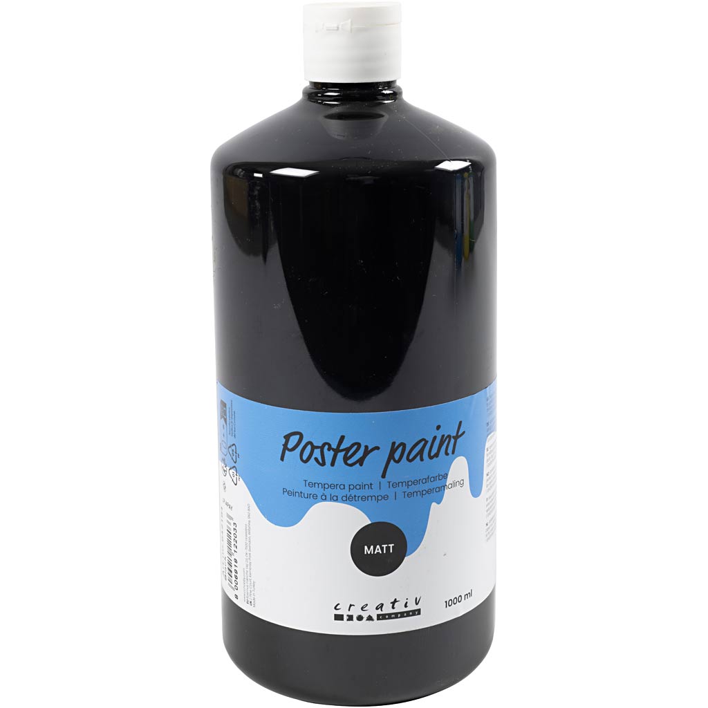 Creativ company tempera verf mat, zwart, 1000 ml 1 fles