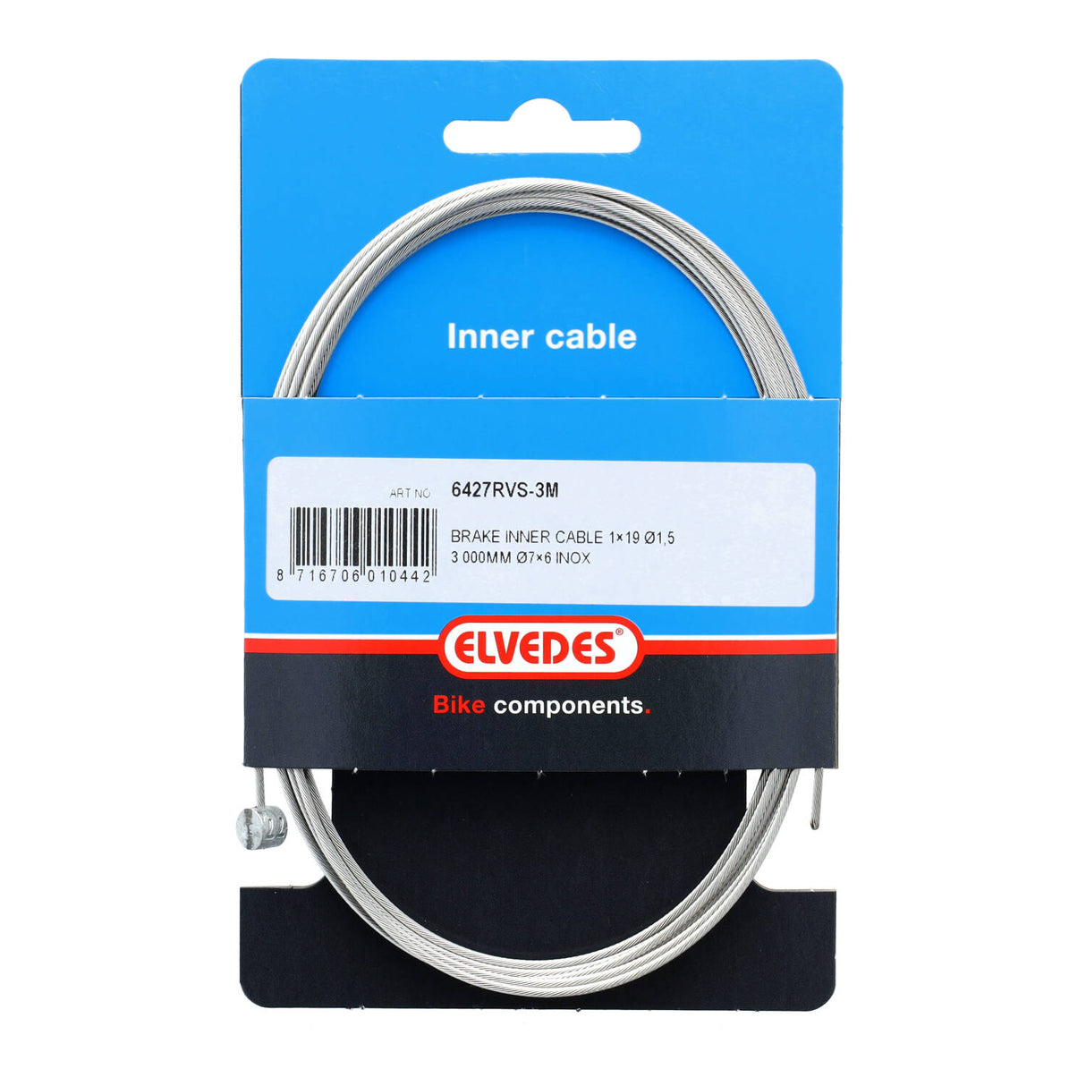 Elvedes brake inner cable 3000mm galvanized Ø1.5mm t-nipple