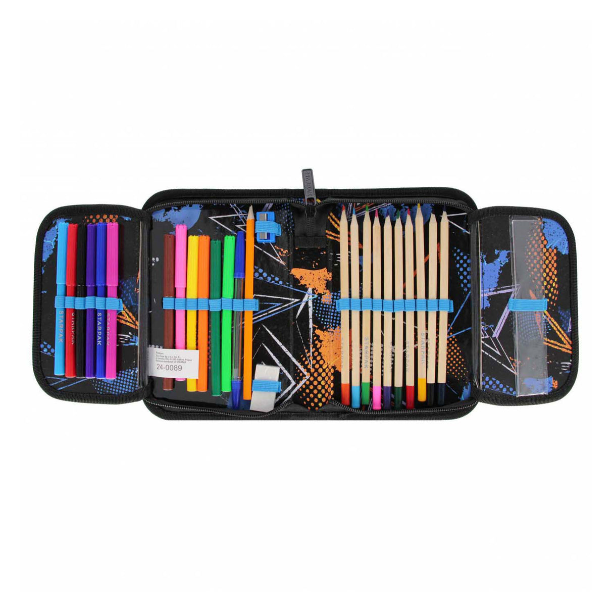 Etui met accessoires voetbal blauw, 25dlg.