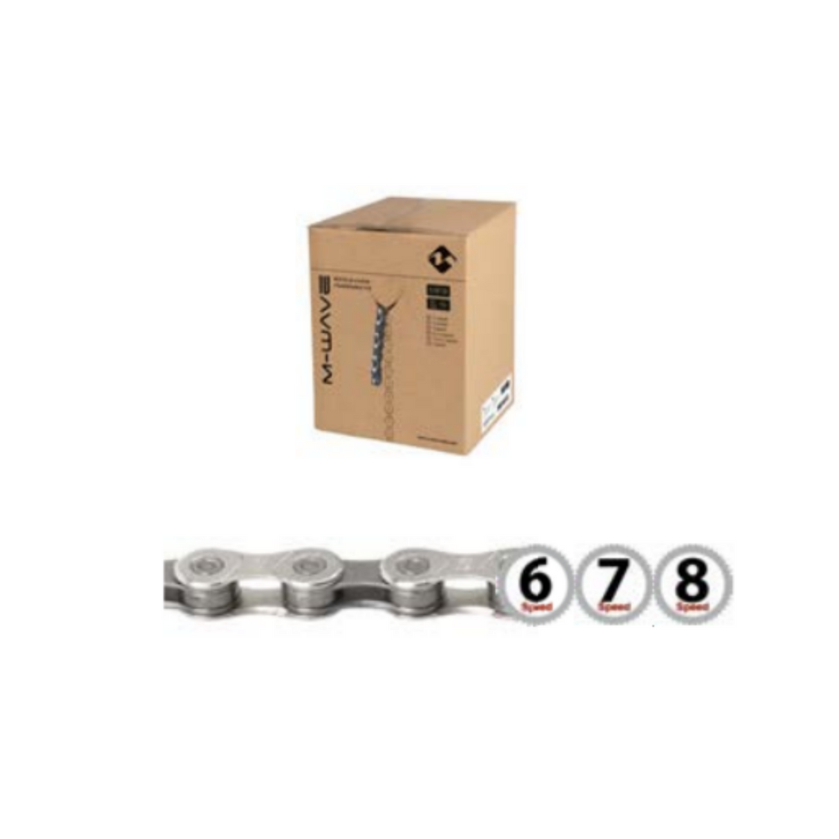 M-Wave Chain 6, 7, and 8 speed 1 2x3 32, silver-gray. 15m on a roll, incl. 10 connecting links.