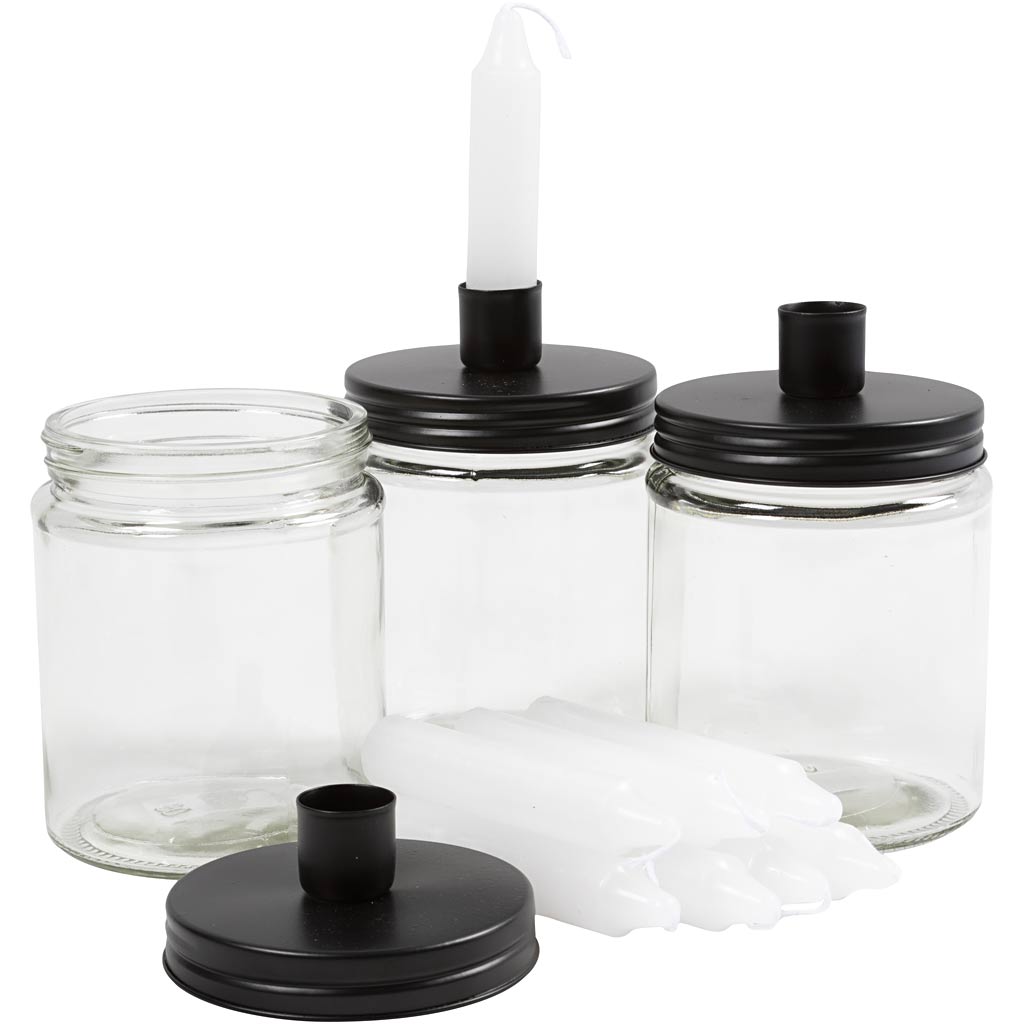 Pot with candlestick and candles, h: 15 cm, d 9.5 cm, dim 15 cm, 6 sets 1 box