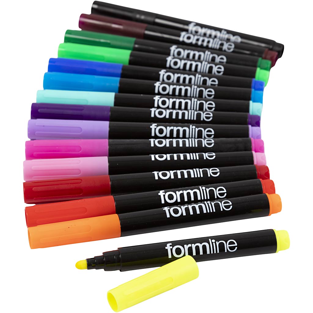 Creativ company formline textielstiften, lijndikte 4-5 mm, diverse kleuren, 15 stuk 1 doos