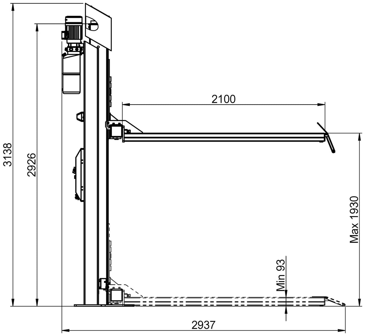 Ath-heinl hefbrug enkel heffen 12pl . lift w. wheel forks ath-single lift 12pl