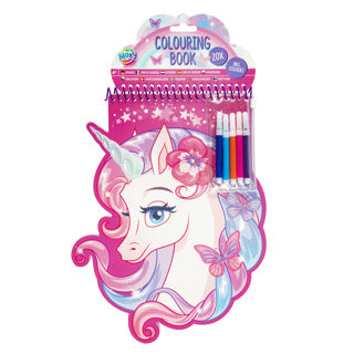 Coloring book dino unicorn with markers and stickers