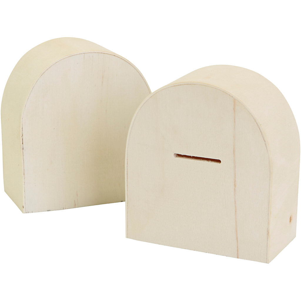Wooden money box, size 10x9 cm, 12 pieces in a box