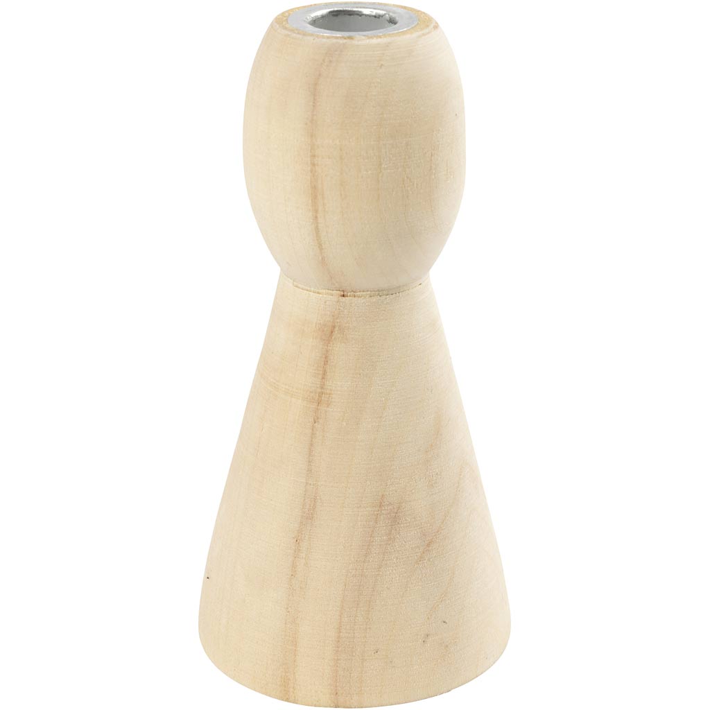 Conische houten kandelaars, h: 9,5 cm, 1 stuk