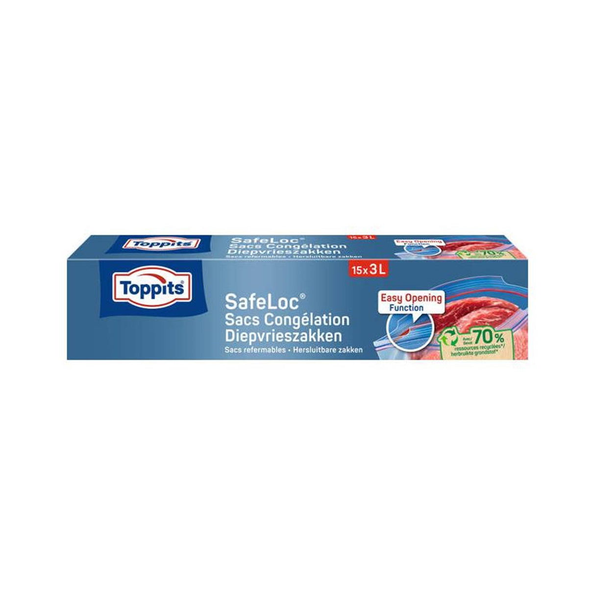 Toppits safeloc zip freezer bags 3l 15 pieces