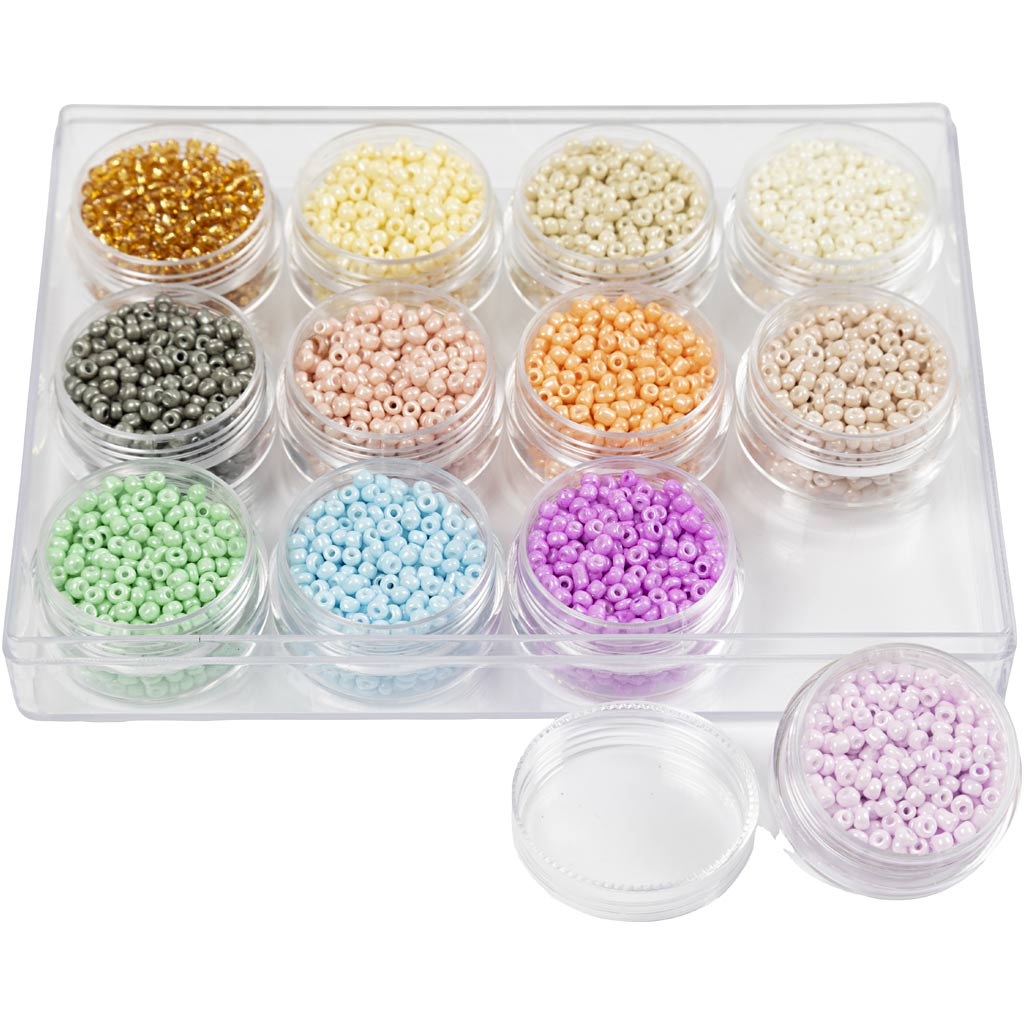 Creativ Company Rocailles Round Glass Beads 3 mm Pastel colors, 12x17 grams