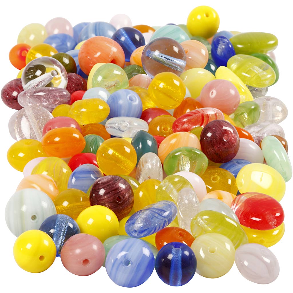Creativ company glass beads, round, oval, circle, d 6-13 mm, hole size 0.5-1.5 mm, various colors, 350 gr 1 box