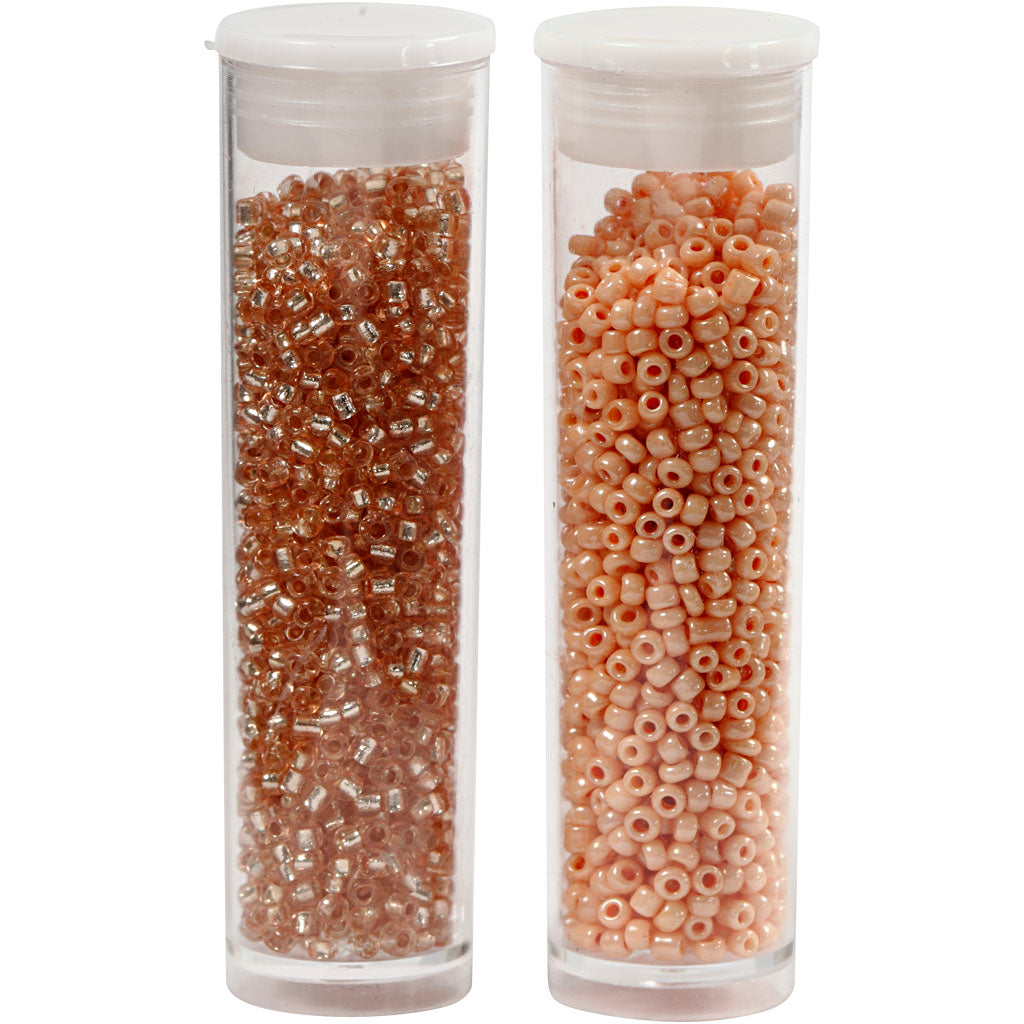 Creativ company seed beads, d 1.7 mm, size 15 0, hole size 0.5-0.8 mm, peach, light peach, 2x7 g 1 box