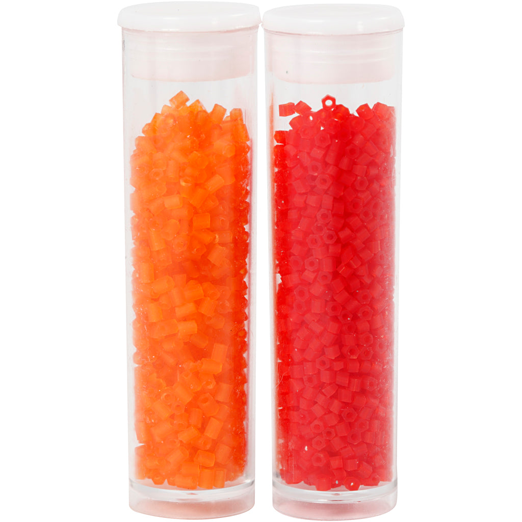 Creativ company rocailles 2-cut, d 1.7 mm, size 15 0, hole size 0.5 mm, transparent orange, transparent red, 2x7 gr 1 box