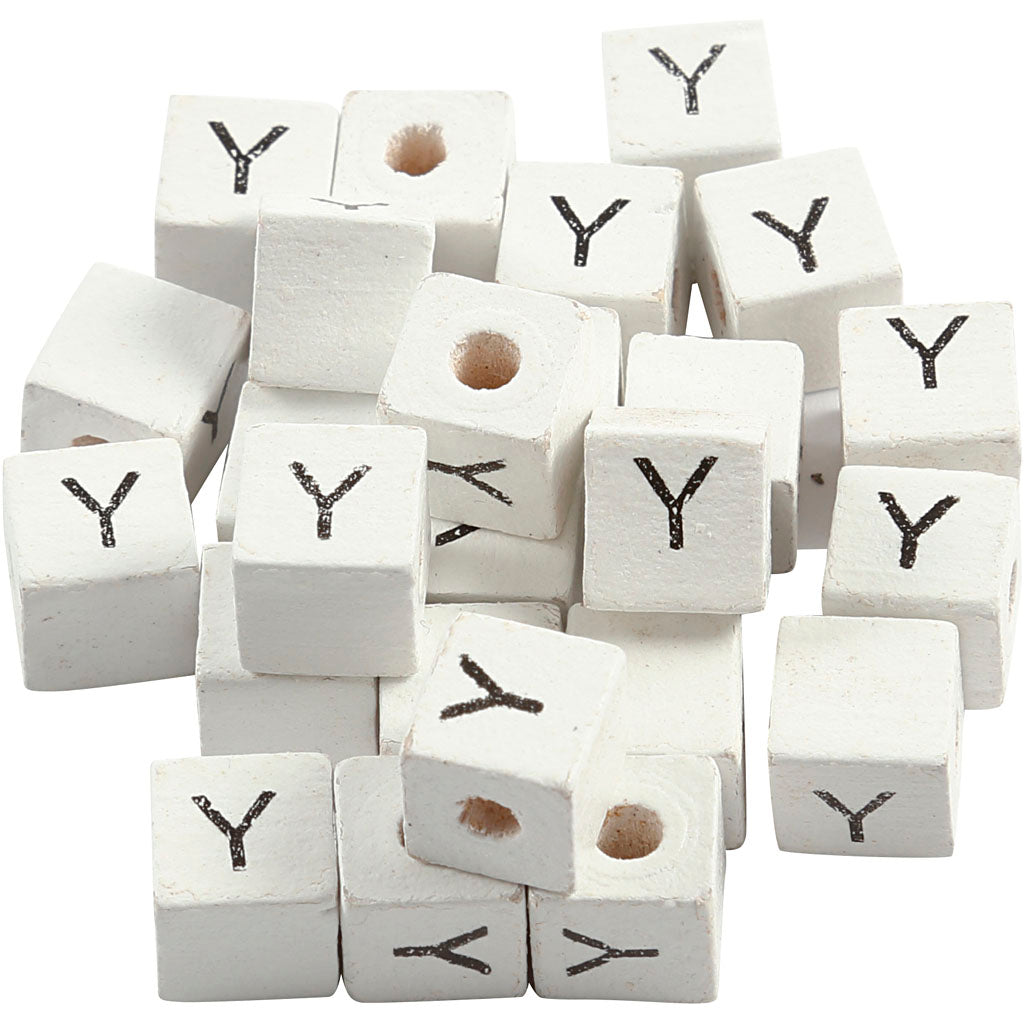 Creativ company letter beads, y, size 8x8 mm, hole size 3 mm, white, 25 pieces in a box