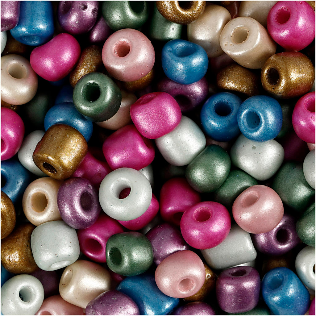Creativ company rocailles, d 5 mm, size 4 0, hole size 1.2 mm, metallic colours, 720 gr 1 box
