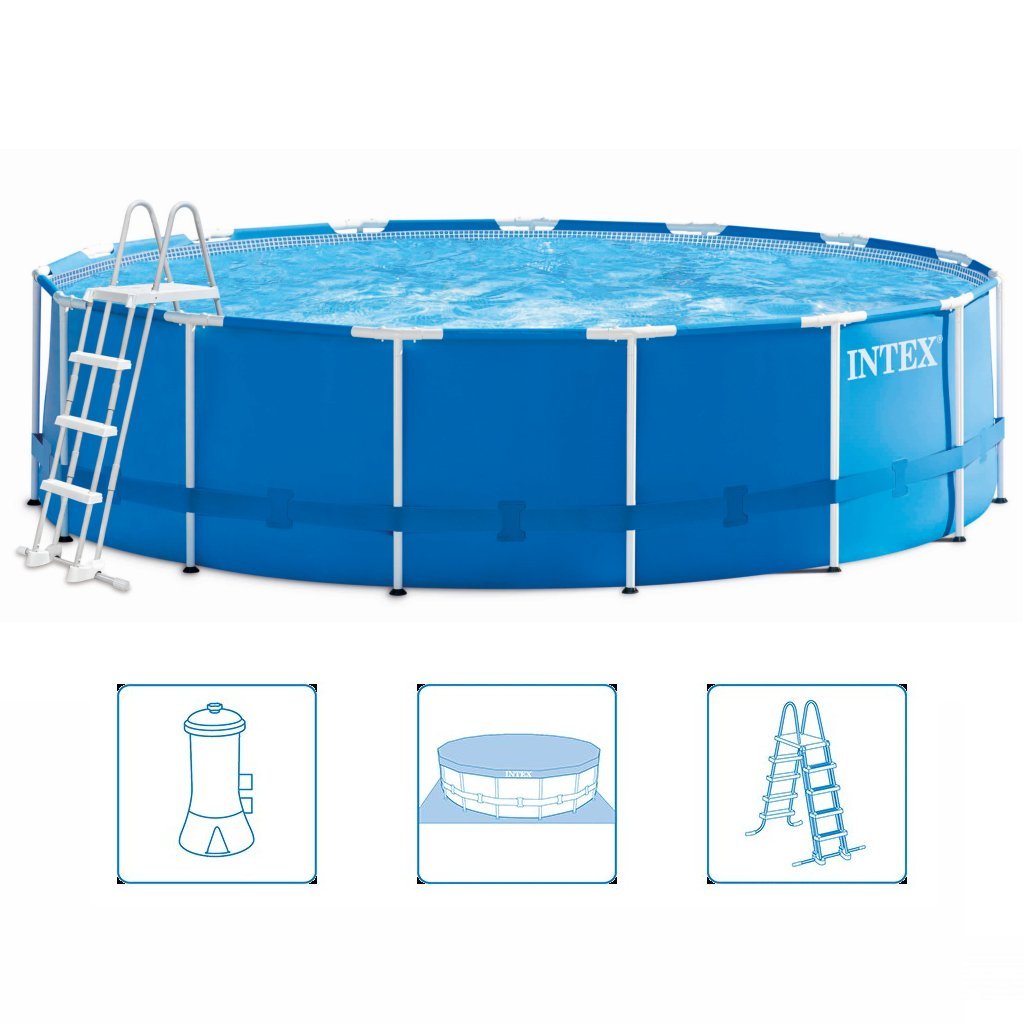 Intex 28242gn metal frame swimming pool 457x122 cm + filter pump and steps + accessories blue