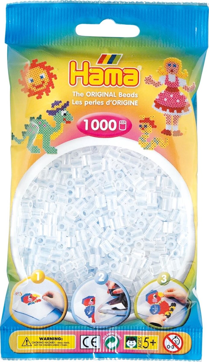Hama midi påstrykningspärlor - genomskinliga (019), 1000 st.