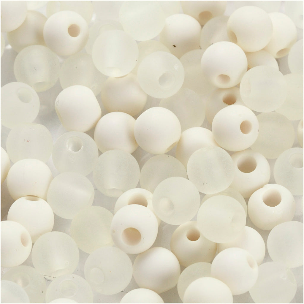 Creativ company plastic beads, d 6 mm, hole size 2 mm, approx. 150 pieces, cream, 40 g 1 box