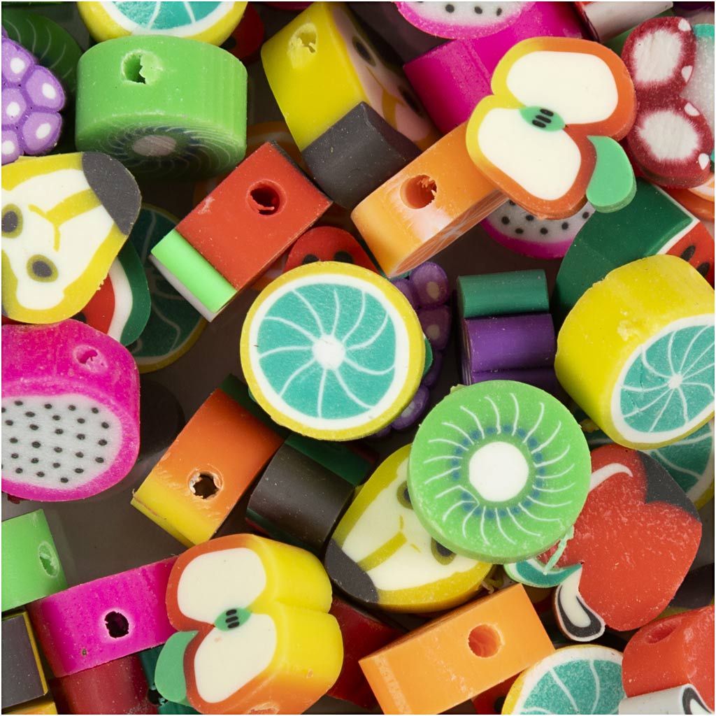 Cuentas con figuras de Creativ Company, fruta, dia 10 mm, medida del agujero 1,5 mm, aprox. 60 piezas, 60 piezas 1 caja