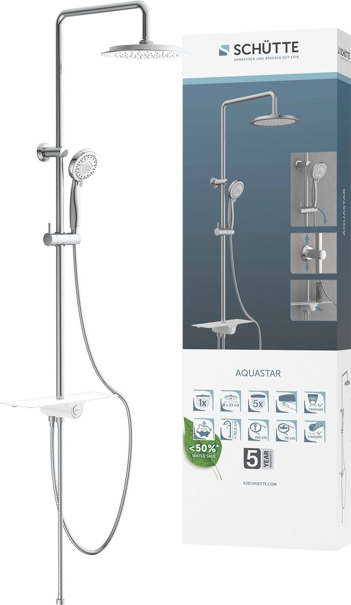 Schütte dešťová sprcha sada s plošinou Aquastar White a Chrome -Colored