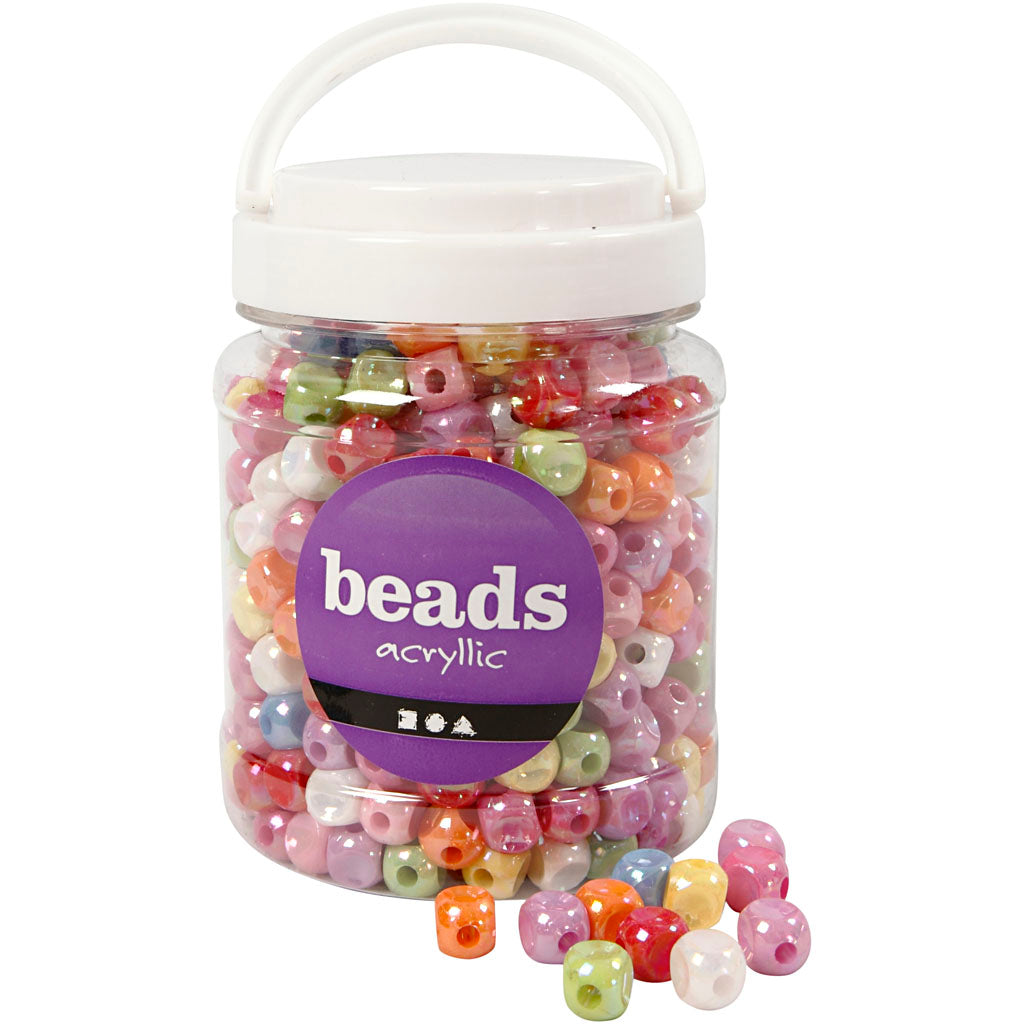 Creativ company dice beads, size 10x10 mm, hole size 4 mm, approx. 520 pieces, various colors, 400 g, 700 ml 1 box