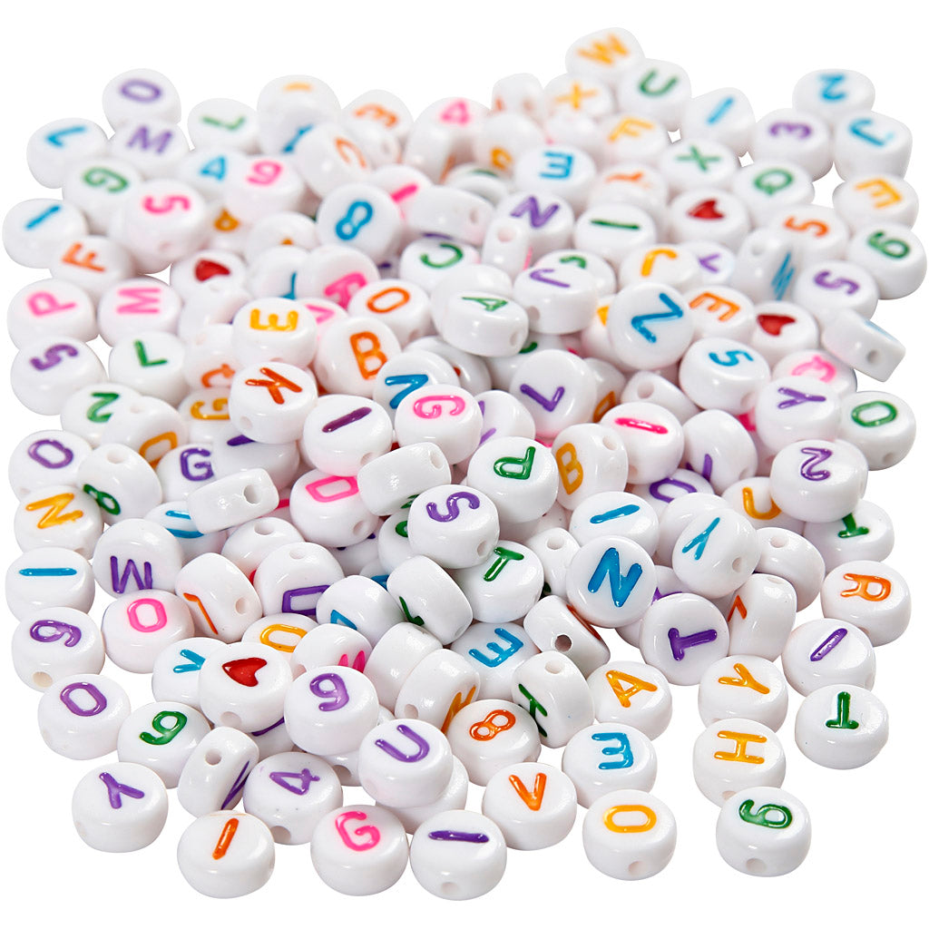 Creativ company letter beads, size 7 mm, hole size 1.2 mm, approx. 1500 pieces, white, 200 g 1 box