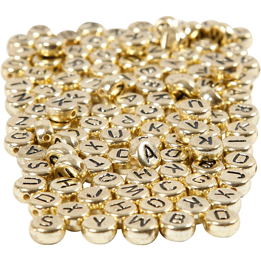 Creativ company letter beads, d 7 mm, hole size 1 mm, approx. 1500 pieces, gold, 165 g 1 box