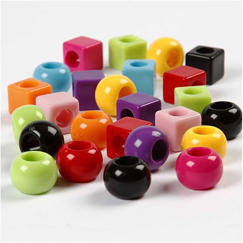 Creativ company plastic beads, size 11 mm, hole size 7 mm, approx. 60 pieces, various colors, 75 g, 150 ml 1 box