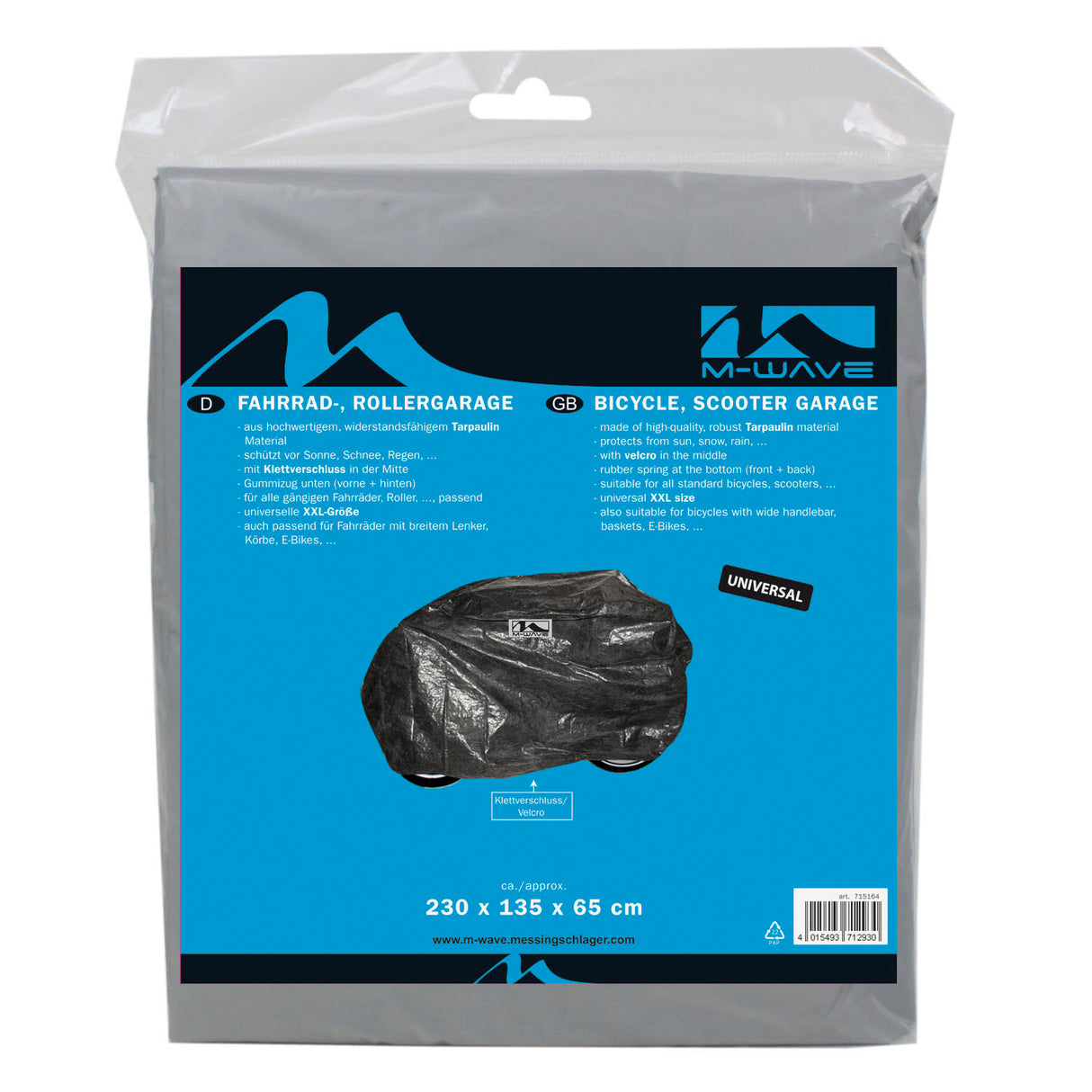 Bicycle garage XXL - Protective PEVA bicycle garage for all standard bicycles, scooters - 230x135x65 cm - Tarpaulin material - Black