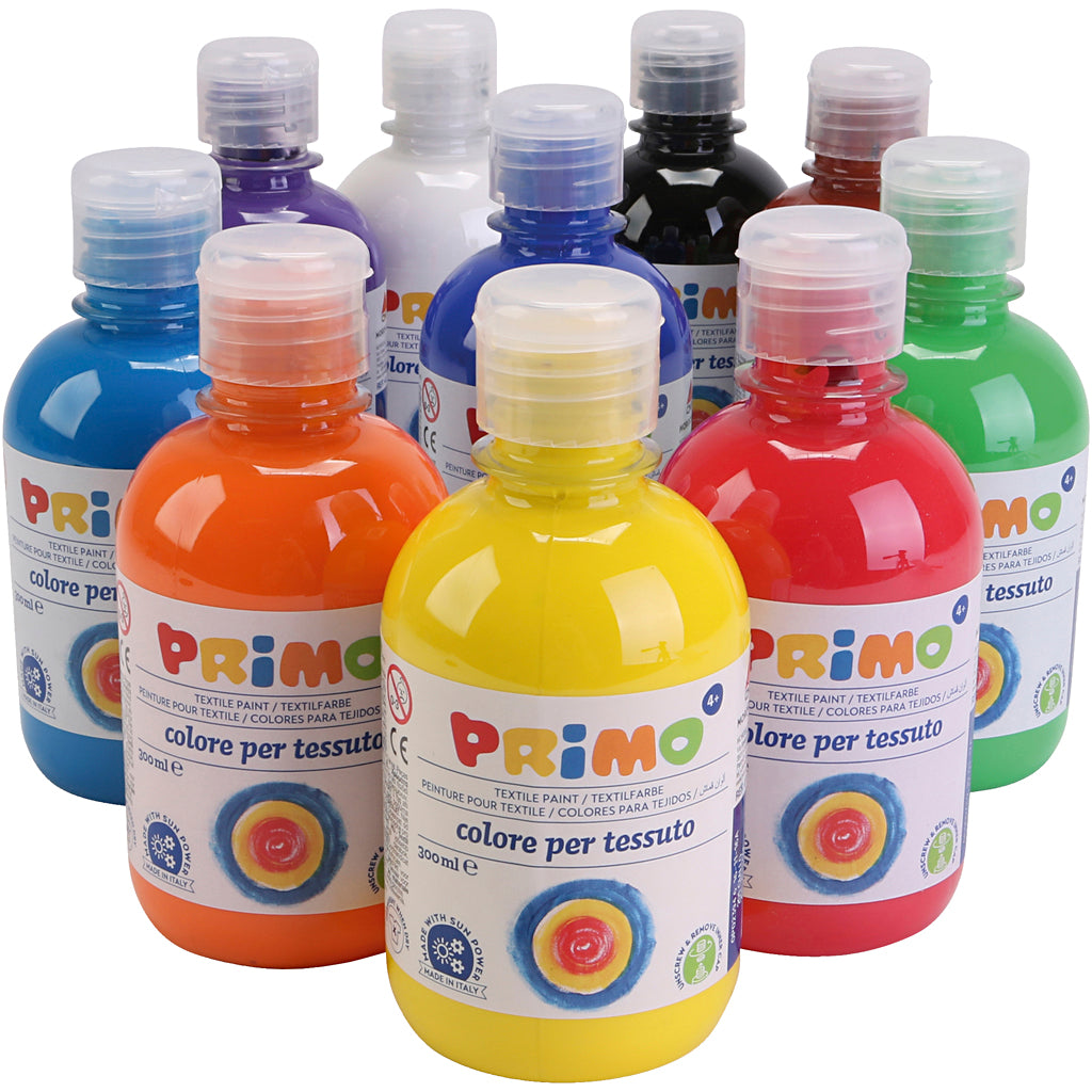 Primo textile paint, various colours, 10x300 ml 1 box