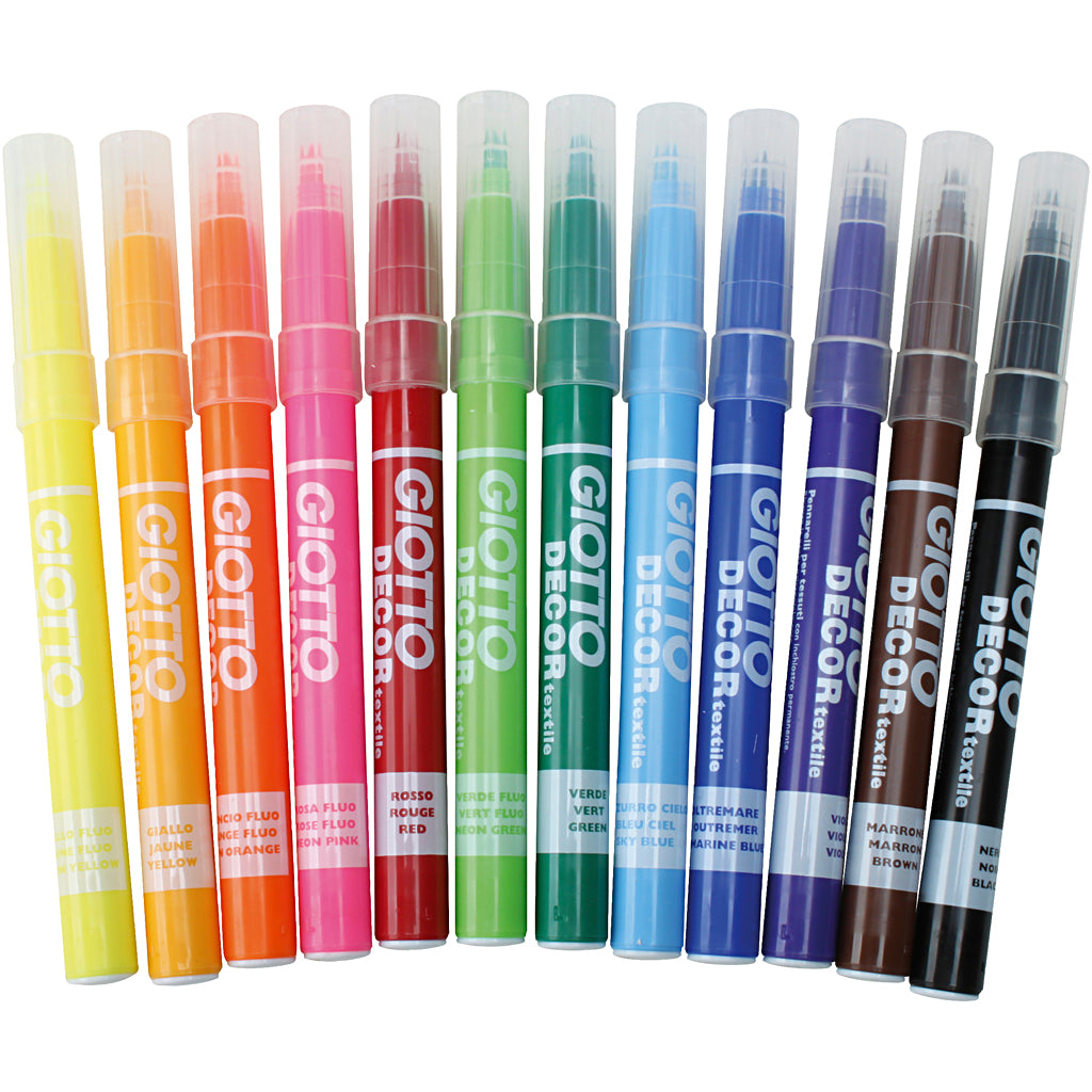 Giotto textielstift, lijndikte 4 mm, diverse kleuren, 12 stuk 1 doos
