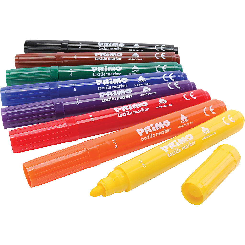 Primo textile markers, various colours, 8 pieces 1 box