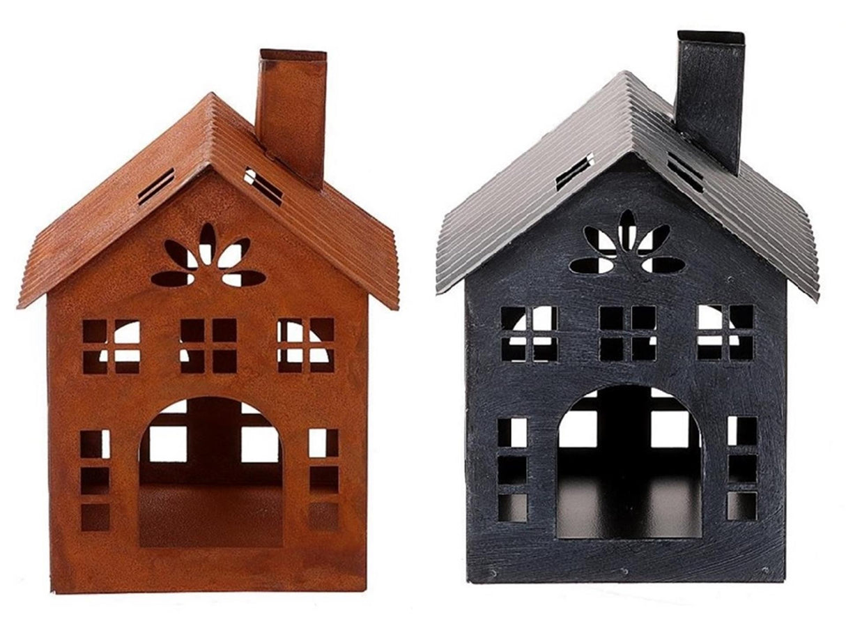 Hbx natural living theelichthouder huis metaal h17cm roest