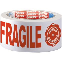 Tesa packaging tape fragile 12 m white, red