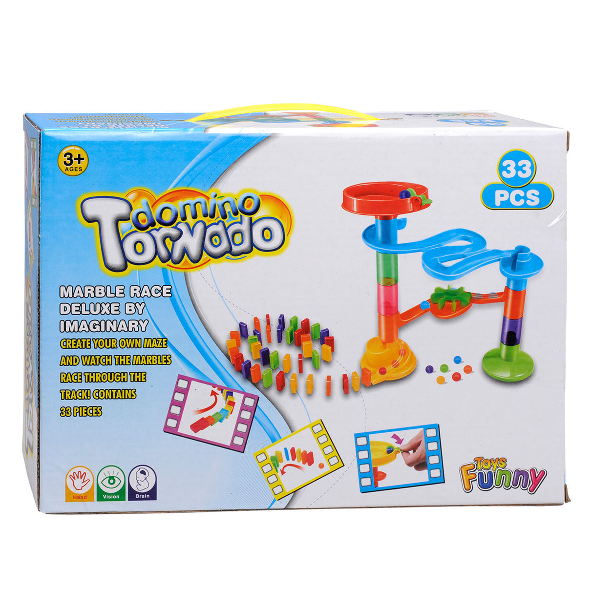 Marble track with dominoes, 33 parts.