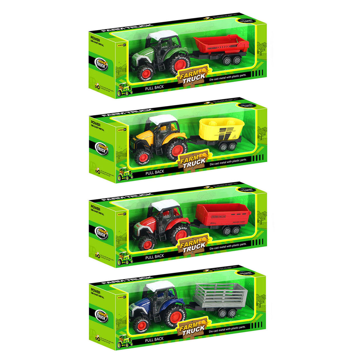 Die-cast trekker met aanhanger en pull-backfunctie