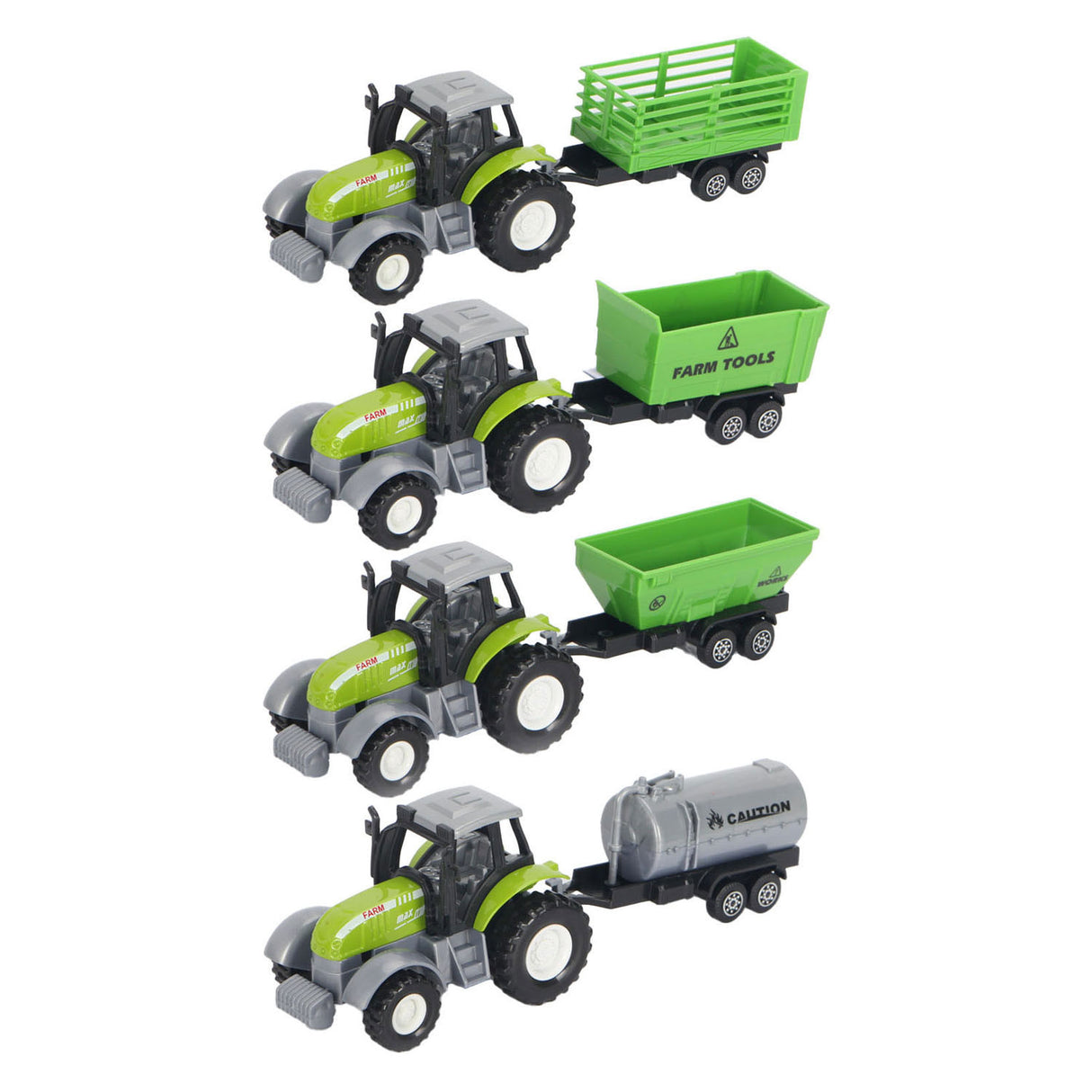 Tractor verde con fundición a troquelado con remolque y función de retroceso