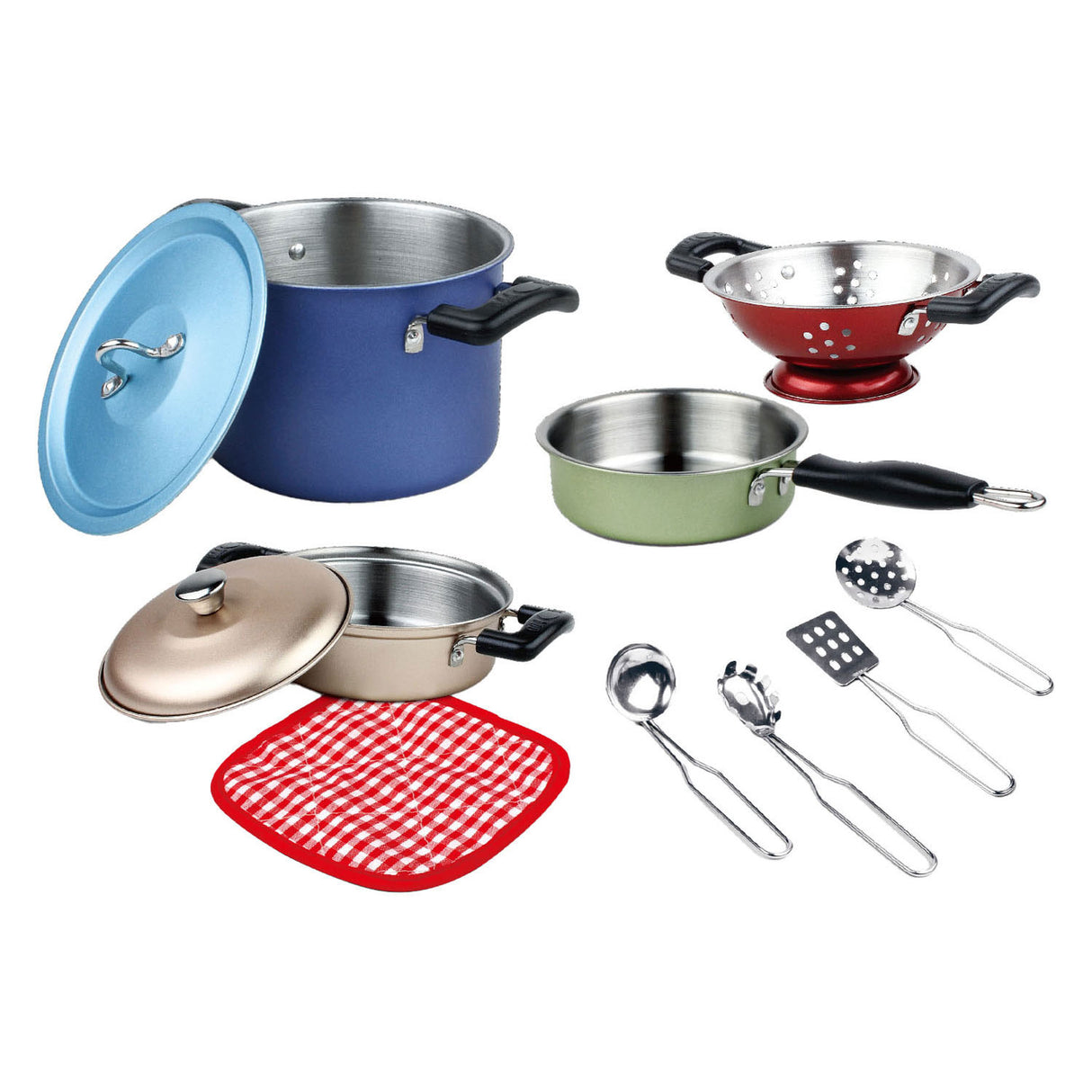 Stainless steel pan set with accessories, 11 pieces.