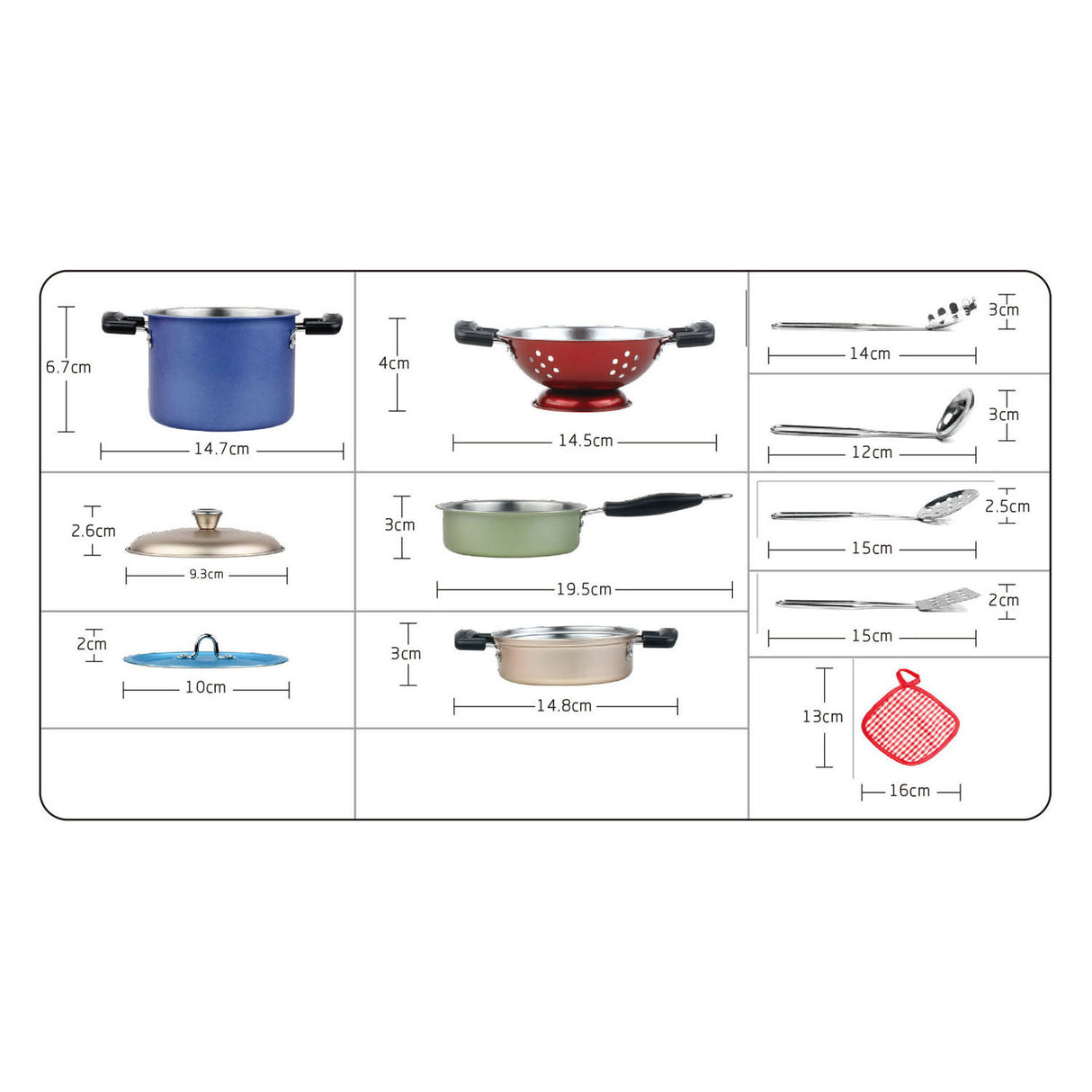 Stainless steel pan set with accessories, 11 pieces.