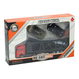 Die-cast transporter with 4 metal cars