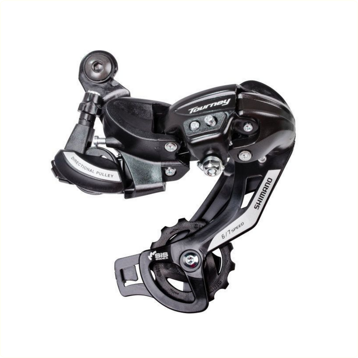 Shimano Tourney TZ500 6-luas Achter Derailleur. Le deimhniú ar chonair derailleur, (pacáiste crochta)