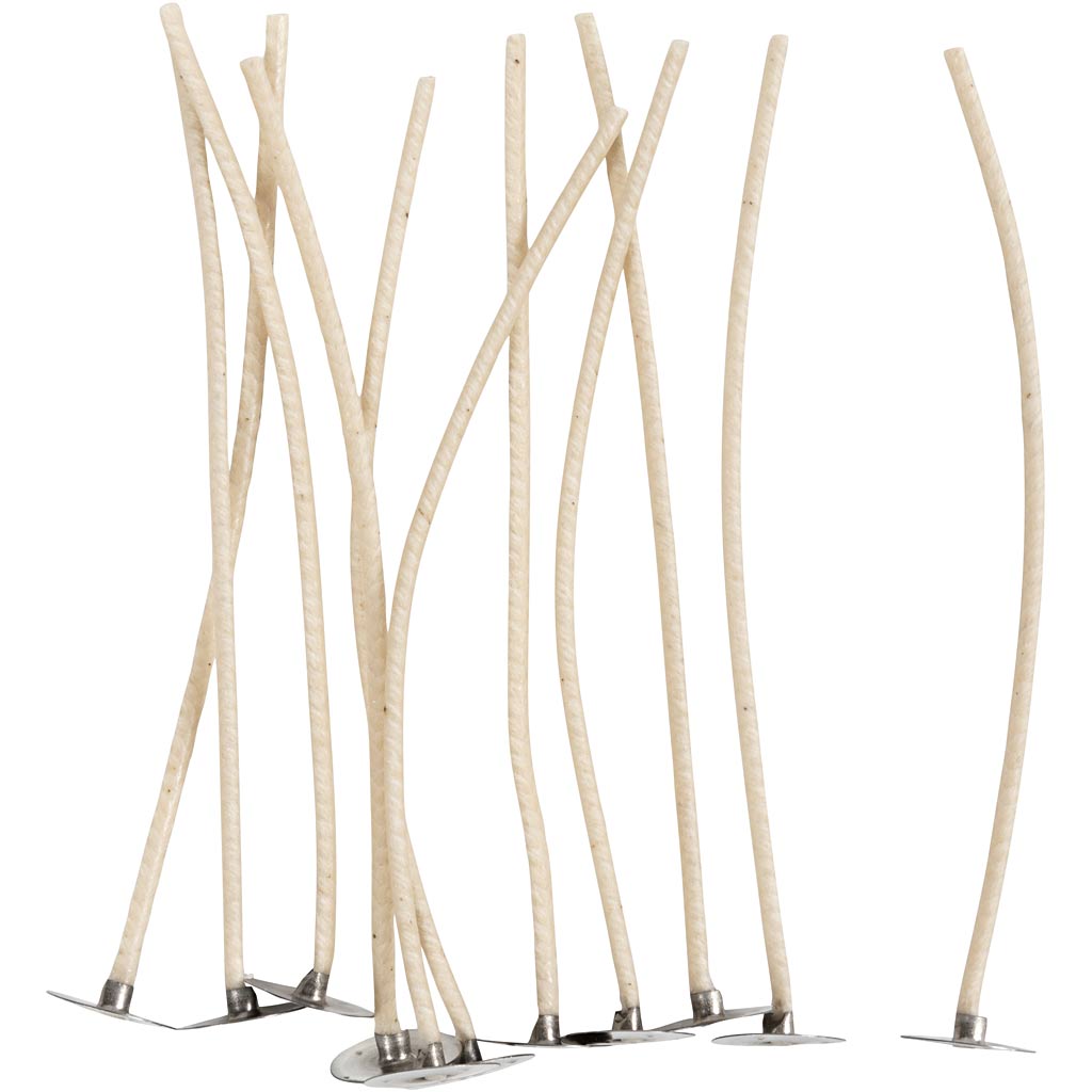 Wicks for candles in holder, suitable for holders with a diameter of 20-65 mm, l: 110 mm, thickness 2 mm, 10 pieces 1 box