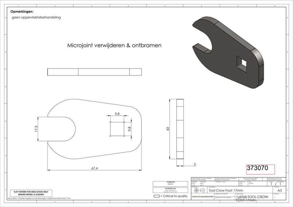 Unbranded grs bit crowfoot steeksleutel 3 8 17mm