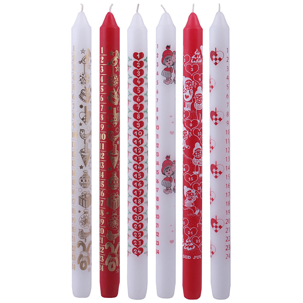 Creativ company adventkaarsen, h: 30 cm, d 22 mm, rood, wit, 24 stuk 1 doos