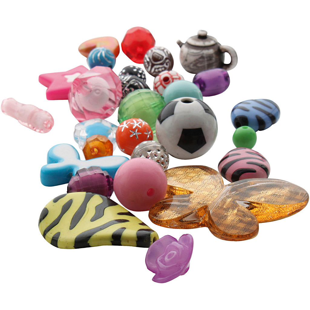 Fantasy plastic bead mix, size 5-35 mm, hole size 1-4 mm, 1000 gr 1 box
