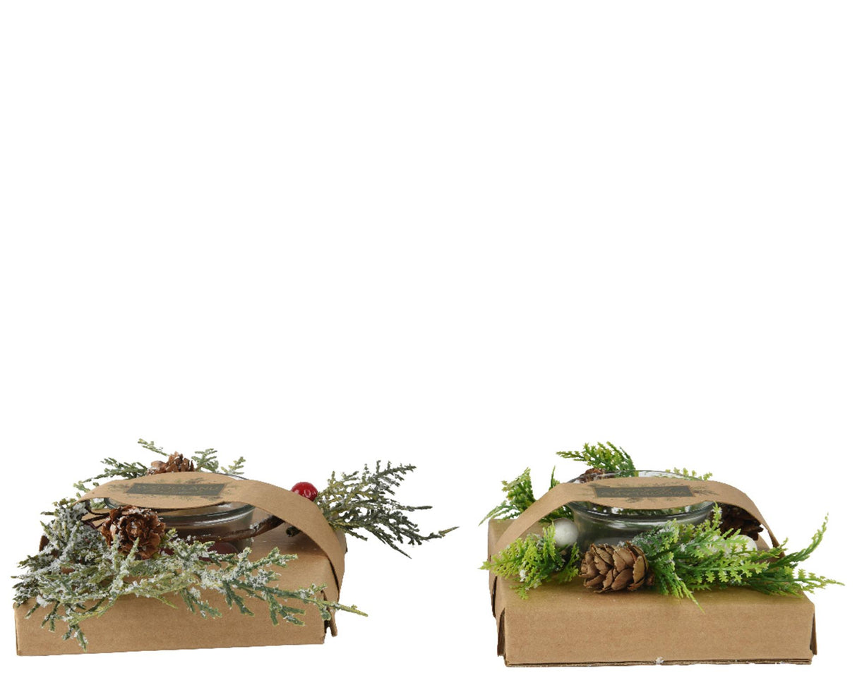 Decoris theelichthouder met dennengroen