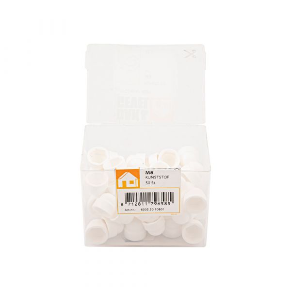 Cover cap nut m8 white plastic tub 50 pcs.