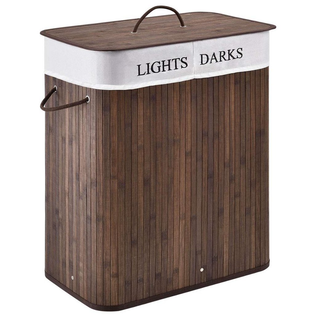 Homestyle Pro rechteckiger Bambus-Wäschekorb + Text 52x32x63 cm braun weiß