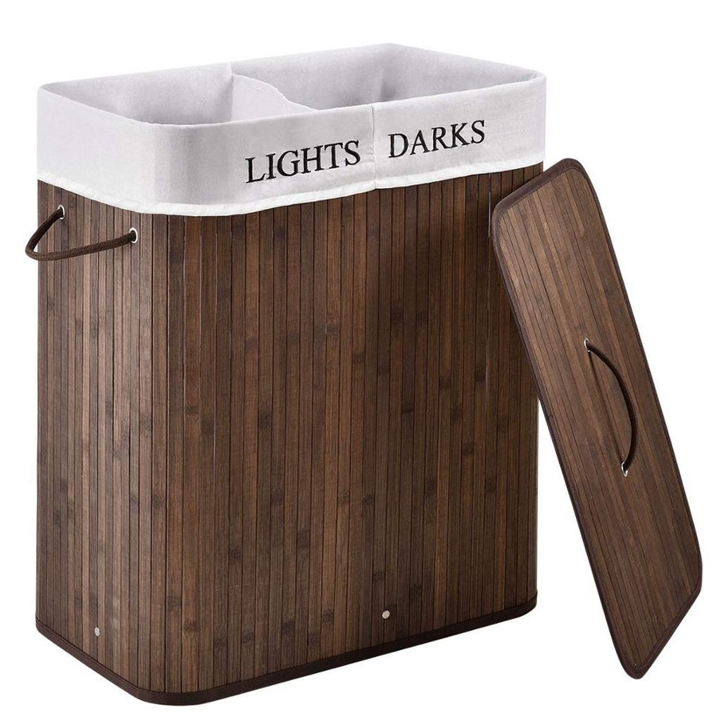 Homestyle Pro rechteckiger Bambus-Wäschekorb + Text 52x32x63 cm braun weiß