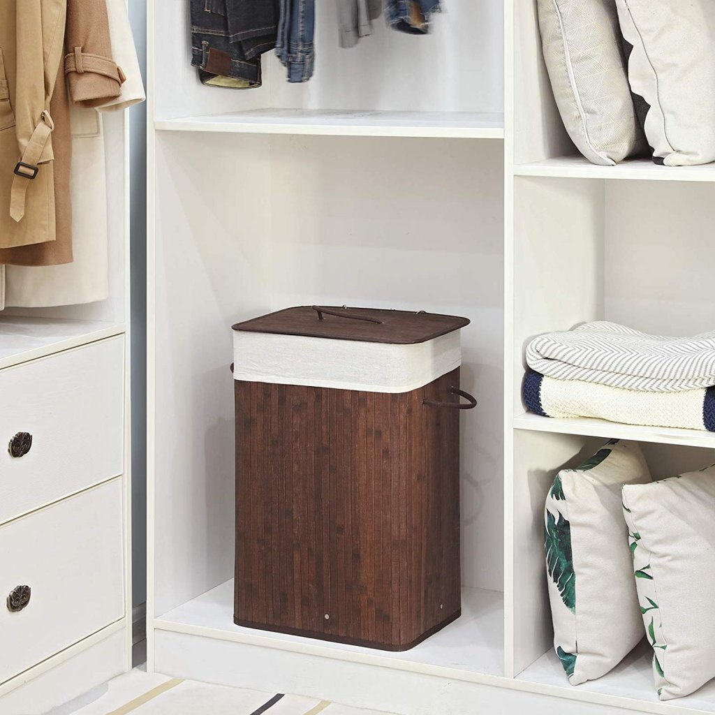 Homestyle Pro rechteckiger Bambus-Wäschekorb + Text 52x32x63 cm braun weiß