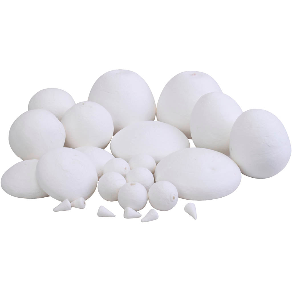 Spun cotton balls, various shapes, size 1.5-6 cm, 140 pieces 1 box