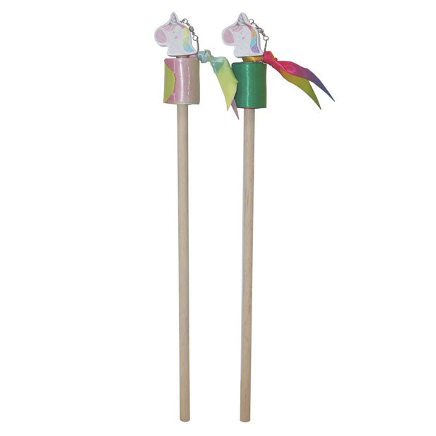 Houten stok met danslint eenhoorn